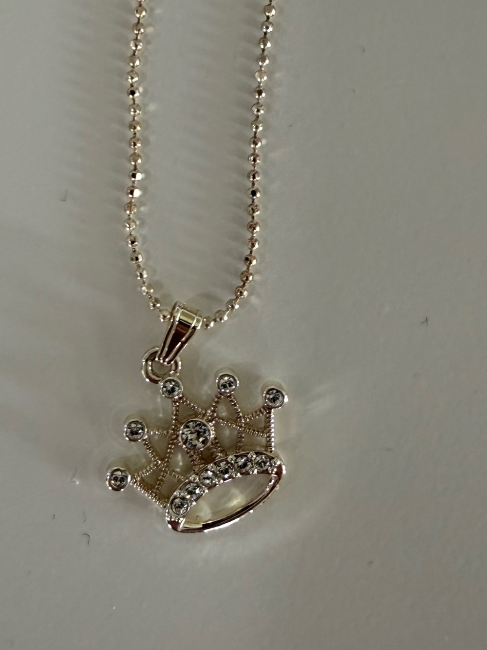 Crown Pendant Necklace in Silver with Crystal Accents